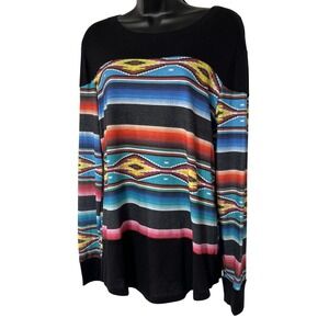 Avery Apparel Company Womens Serape Stripe Top Black Multi Southwestern Size M